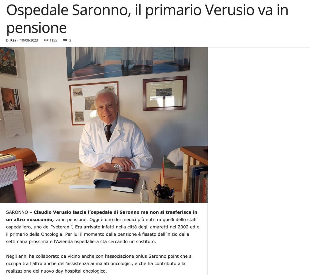 Ospedale Saronno, il primario Verusio va in pensione