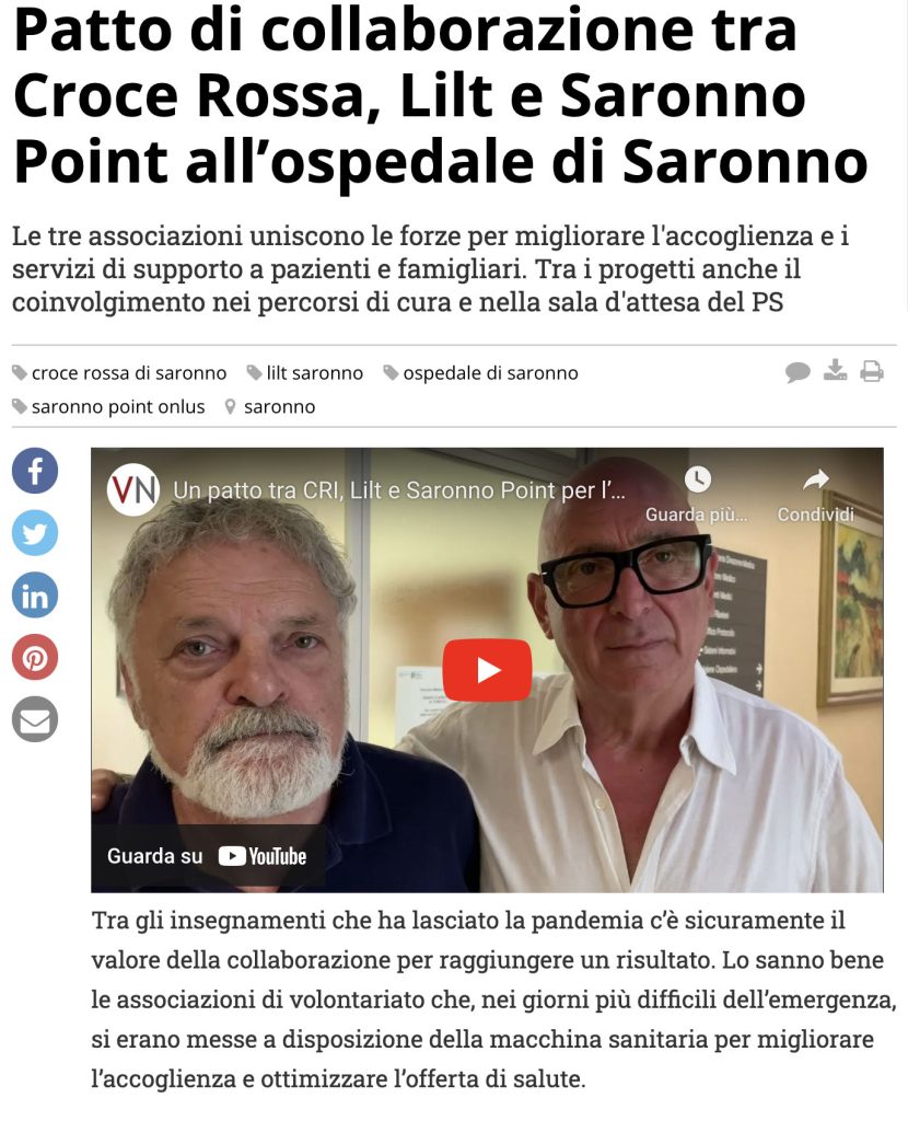 Patto di collaborazione tra Croce Rossa, Lilt e Saronno Point all’ospedale di Saronno